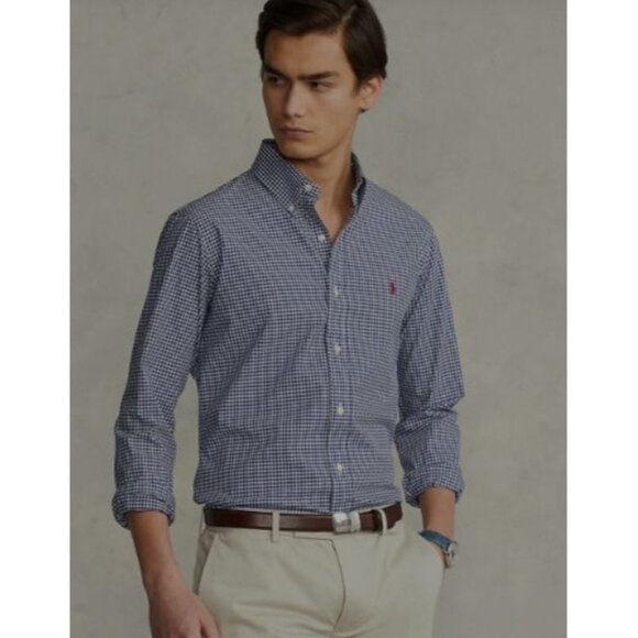 Ralph Lauren Cotton Gingham Classic Fit Button-Down Shirt Blue/White Mens Size L - Picture 2 of 11